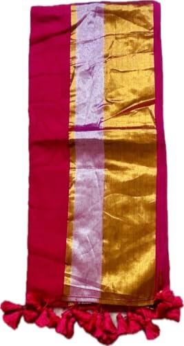 Image of Women's Mul Cotton Saree with Tassels | Soft Mulmul Saree | Woven Stripes & Zari Line | 5.5 Metres - Without Blouse