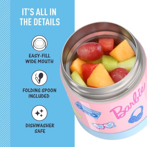 Image of THERMOS FUNTAINER Insulated Food Jar, 10 Ounce, Kid Friendly Food Jar with Foldable Spoon, Barbie