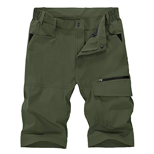 TBMPOY Men's Quick Dry Hiking Shorts Lightweight Cargo Shorts Zipper Pockets Outdoor Sports Casual(02armygreen,US 36)