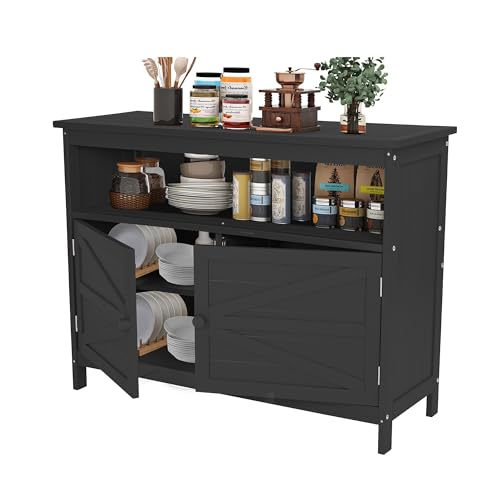 Congfutt HIPS All-Weather Outdoor Storage Cabinet Outdoor Sideboard with Magnetic Doors 3-Shelves Patio Storage Cabinet Used for Garden Buffet Cabinet TV Stand Bar Table Balcony