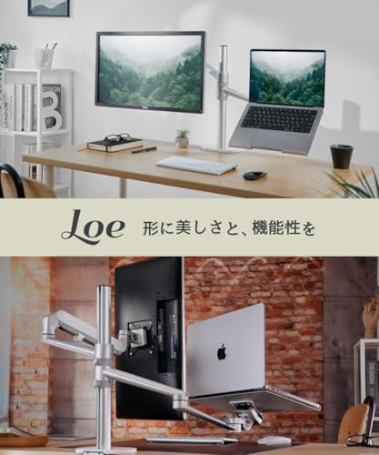 undefined LOE(ロエ) デュアル モニターアーム ノートパソコン Laptop 2画面 縦 上下 配置 液タブ ロング 組み立て簡単 LOLL3L 白 x シルバー の商品画像 7