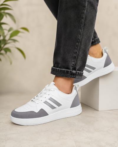 Generic Men's Casual Lace-Up Sneakers, White and Green Striped, - Image 3