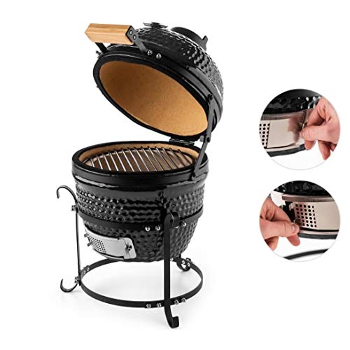 Klarstein Princesize Barbecue Kamado - Barbecue con Griglia in Ceramica da 2 cm, Funzione Affumicatore e Fuoco Lento, Temperatura da 5° a 425°C, 11", Termometro, Ed. 22, Nero