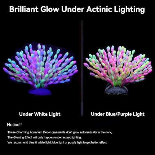 Image of ZtohPyo Glow in the Dark Aquarium Decor, Safe Soft Silicone Fluorescent Fish Tank Decorations Artificial Sea Grapes for Fish Tank Landscape Decoration, 7.09 inch D x 4.72 inch H