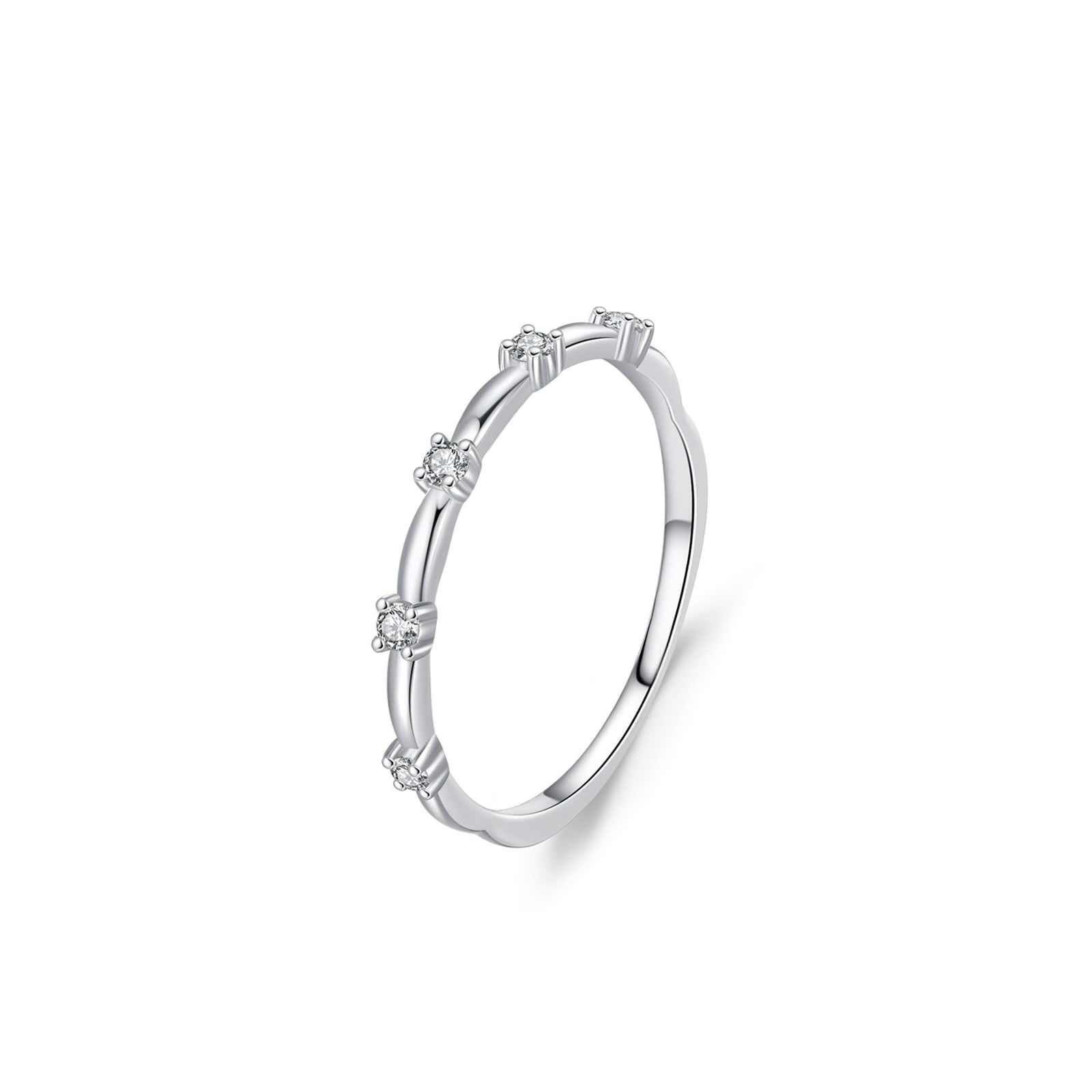 Anillos de amistad para mujer, diseño apilable con diamantes redondos, oro blanco y platino, talla 49 (15,6)