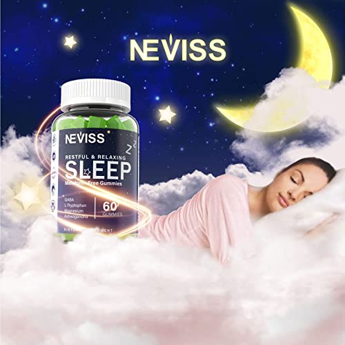 Neviss Melatonin Free Sleep Aid Gummies For Adults - Gaba, L-Tryptophan, Magnesium, Ashwagandha - Non-Habit Forming, Help For Deep Relaxation - Vegan, Meyer Lemon Flavor, 2Pack #TOP6