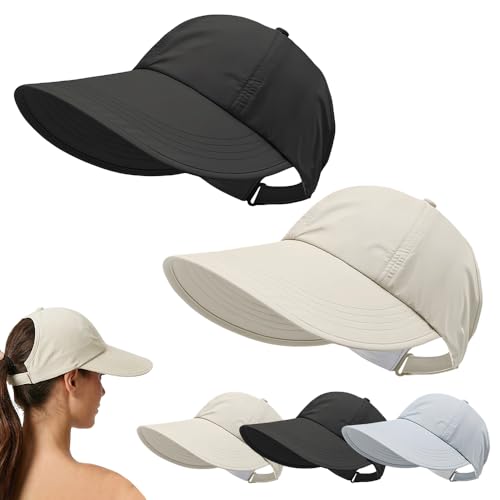 2 Pack UPF Sun Protection Baseball Hat for Men and Women - Lightweight, Adjustable Wide Brim Sunscreen Baseball Hat (Black+White)