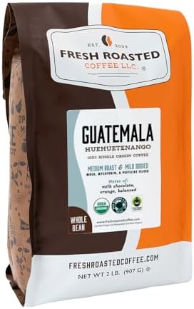 Fresh Roasted Coffee, Organic Guatemala Whole Bean Coffee, Medium Roast, USDA Organic, Single-Origin, 3rd Party Tested for Mold, Mycotoxin & Pesticides, Kosher, 2 lb (32 oz)