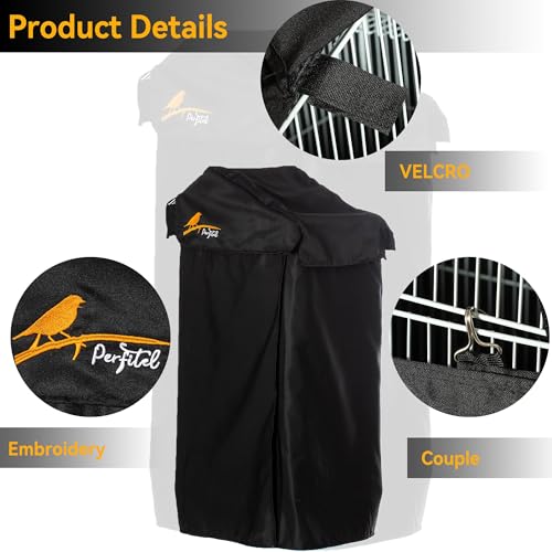 Image of Small Bird Cage Cover(Black) Good Night Black-Out Cover for Birdcage with Roof Top Durable Breathable Washable Material (cage is not Included) (18 * 14 * 40, U-Shaped)