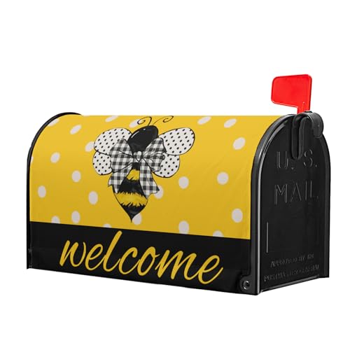 Image of Harooni Spring Summer Mailbox Covers Magnetic Standard Size 21x18 Inch Welcome Summer Bee Mail Box Cover Wraps Farmhouse Rustic Polka Dot Post Letter Box Cover for Home Outdoor Yard Garden Decor