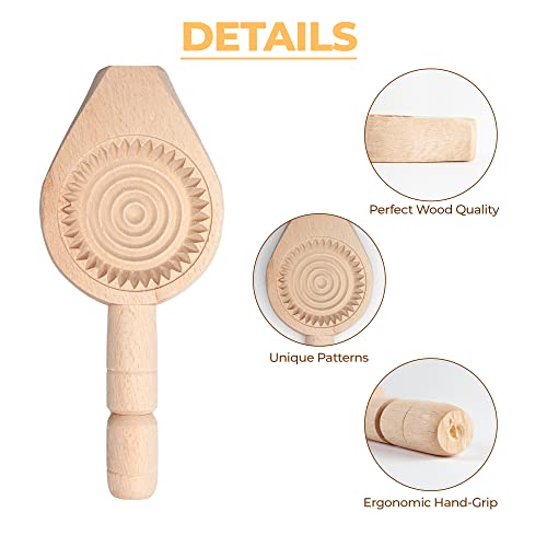 Onart Home - Wooden Cookie Molds For Baking | Traditional Handmade Maamoul Molds | Biscuit Cake Pastry Sweet Cookie Cutter | Mid-Autumn Festival Practical Hand Pressed Cake Mold #TOP1