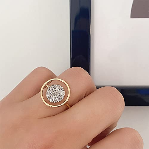 Unique Circle CZ Statement Ring for Women Girls Gold Plated Cubic Zirconia Promise Engagement Geometric Rings Comfort Fit Elegant Birthday Christmas Cocktail Party Jewelry Gift Size 82