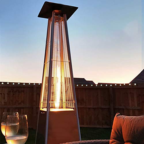 WASAKKY Pyramid Outdoor Space Portable Patio Heater - 45000 BTU Propane Heater with Wheels,Cover Included Glass Tube for Party(ALL-Stainless Steel)