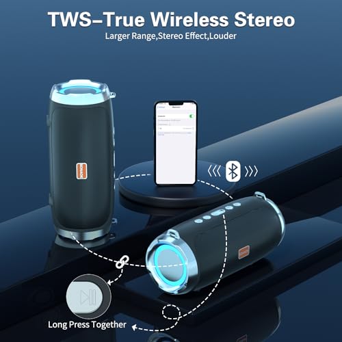 BONAOK Karaoke Machine for Adult Kids, Portable Bluetooth Speaker with 2 Wireless Microphones, Singing Karaoke Player for Birthday Gift Party Family Supports TWS/Bluetooth/TF/AUX/USB(T-15,Black)