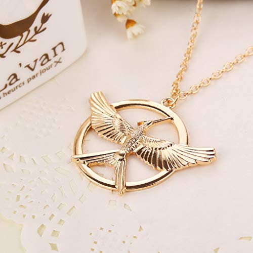Yissw Round Hoop Hunger Games Mocking Birds Personality Symbol Necklace Animal Birds Film Television Props for Women Men (Gold1)
