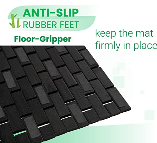 Black Bamboo Bath Mat - Large (34 X 18 Inches L X W) Bathroom And Shower Mat, Wood Rug, Outdoor Bathmat - Water And Stain Repellent Quality #TOP6