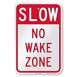 SmartSign No Wake Zone Sign, Slow Down Sign, Lake Signs for Outdoor, 12 x 18 Inches 3M Engineer Grad