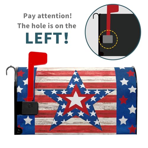 Image of Patriotic Star American Flag Magnetic Mailbox Cover Standard Size 21 inchx18 inch 4th of July Independence Day Mailbox Deacal Covers Farmhouse Rustic Welcome Post Letter Box Wrap for Home Garden Yard Outside