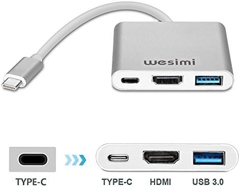 USB-C Digital AV Multiport Adapter,wesimi USB 3.1 Type-C to HDMI Adapter 4K | USB 3.0 HUB With 1 Charging Port for Apple New Macbook, Google Chromebook Pixel(Silver)