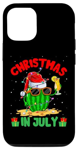 Custodia per iPhone 14 Summer Christmas in July Watermelon Wear Sunglass Santa Hat