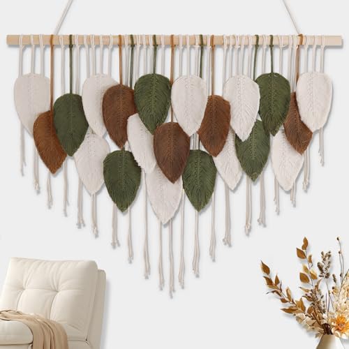 Tiaforza Handmade Large Macrame Wall Hanging, Leaf Feather Woven ...