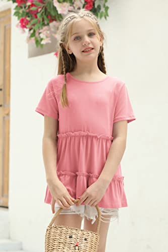 Image of Haloumoning Girls Crew Neck T Shirts Peplum Babydoll Tops Tees 4-15 Years | Girls T-Shirts, Casual Loose Tunic Tops, Cute Ruffle T Shirts, Short Sleeve Shirts, Long Sleeve Blouse