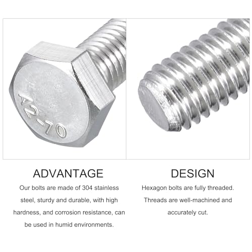 Image of METALLIXITY Hex Bolts (M8-1.25x80mm) 10Pcs, 304 Stainless Steel Coarse Fully Threaded Hex Head Screw Bolt Machine Screws - for Furniture Repair, Silver