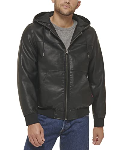 Image of Levi's Men's Buffed Cow Faux Leather Hoody Bomber