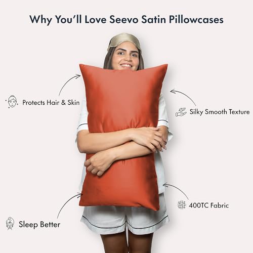 Image of SEEVO 400 TC Luxurious Satin Silk Pillow Covers /Pillowcases with Envelope Closure, Soft Comfortable Protects Hair and Skin - 17 inch x 27 inch - Set of 2 (Copper)