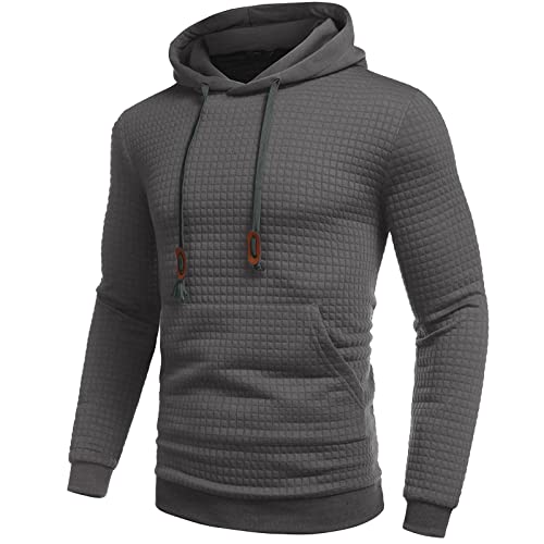 Generisch Sudadera con capucha barata Color sólido manga larga cuello redondo cordón sudadera con capucha bolsillo blusa de invierno para hombre agujeros, azul oscuro, M