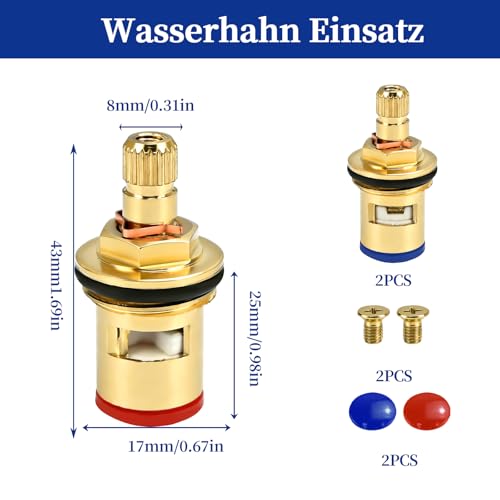 JAXICREY 2 Stück Wasserhahn Einsatz, Ventiloberteil 1/2 Zoll Universal Keramik Messing Kartusche Wasserhahn Wasserhahnventil Dicht Ventil Armatur Ersatzteile für Badezimmer Küche