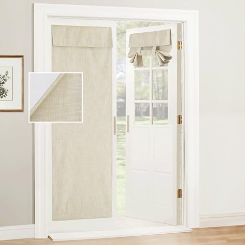 RYB Home 100% Blackout Glass Door Curtains, Linen Textured Privacy Easy Blinds Shades for Classroom French/Nana Door Entrance Way, W 26 x L 69 inches, Textured Taupe, 1 Panel