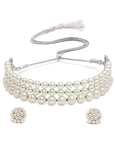 Image of Karatcart Pearl Multilayer Beaded Choker Necklace Set for Women