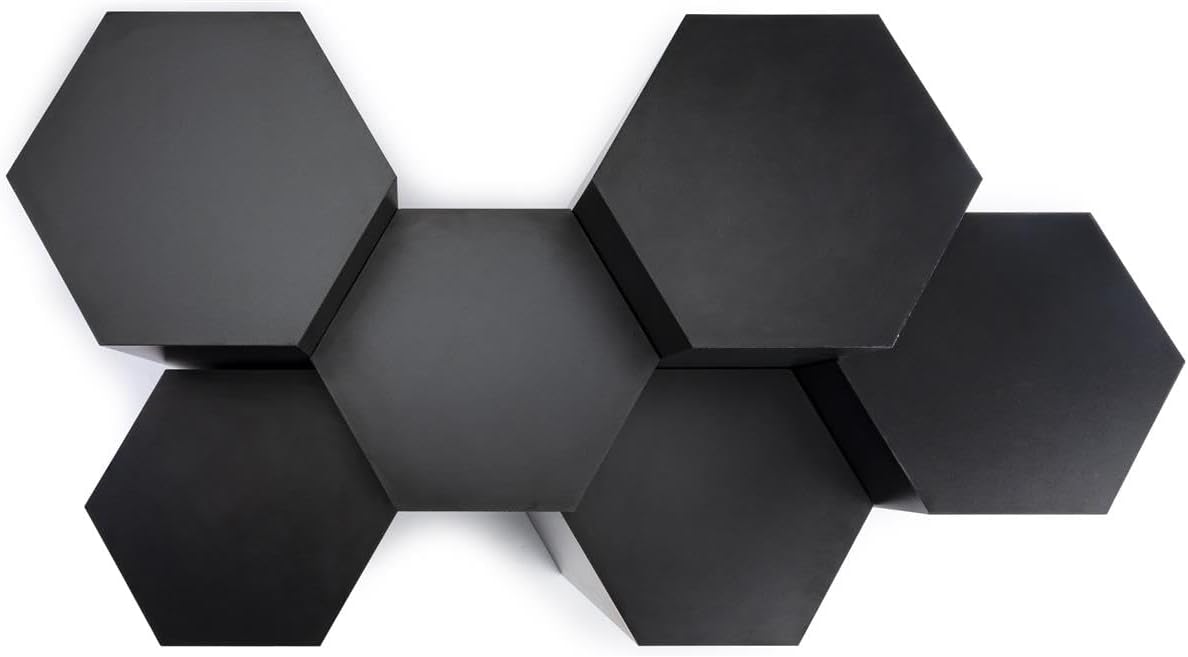 Displays2go Hexagon Museum Plinth Set with Scratch Resistant Rubber Feet (SMHEXPDTRIOBLK)
