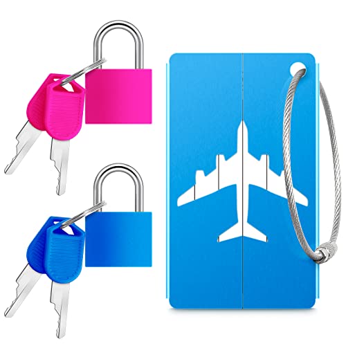 2 Stücke Kofferschloss mit Schlüssel + 1 Stücke Kofferanhänger Mit Adressschild,Vorhängeschloss Klein,Vorhängeschloss mit Schlüssel,Gepäckschloss Cover