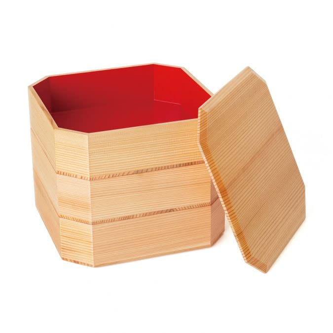 Amazon｜秋田杉 6.5寸 隅切三段重箱 内朱 大館工芸社 日本製 国産