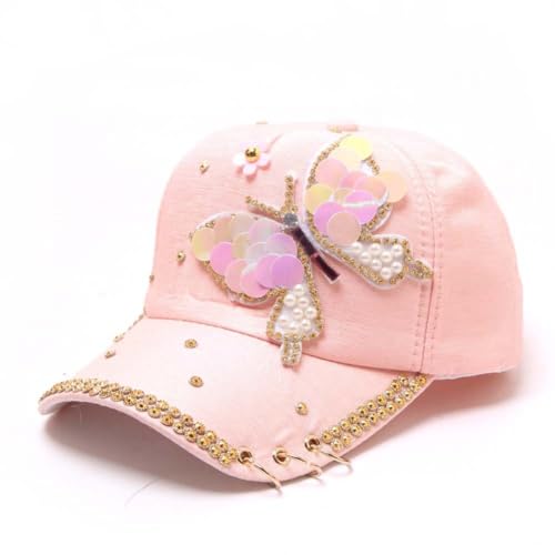 ZKYUCH Gorra de béisbol de Las Mujeres de otoño de Cristal Completo Sombrero de Mariposa de algodón de Snapback de Metal Brillantes de Hip Hop,Rosa