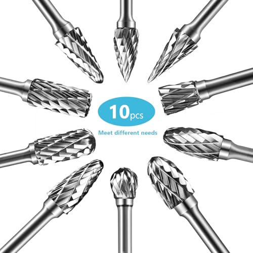 Hartmetall Frässtifte, 10 Stück Doppelschnitt Metallfräser Dremel Schleifaufsätze für Schleifen, Schnitzen, Metallpolieren, Gravieren, Bohren