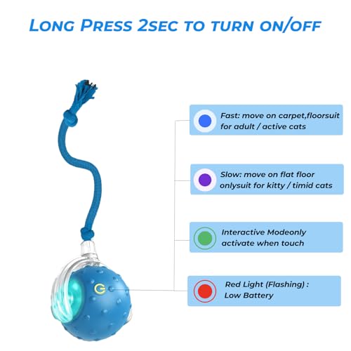 Interactive Cat Toys Ball - 2025 New Gen with Smart Obstacle Avoidance,Bird Chirps & Auto Wake-Up,Includes 1 Speedy Tail 2.0 Ropes, Ideal Kitten Toys for Bored Indoor Cats (Blue)