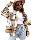 Ritatte Women's Shacket Jacket, Casual Flannel Wool Blend Plaid Shirts, Long Sleeve Button Down Shir