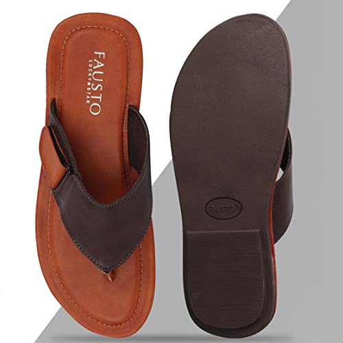 Image of FAUSTO Mens Slip On Sleek Desgined Casual Flip-Flops | Indoor & Outdoor Thong Slippers With Buckle Strap