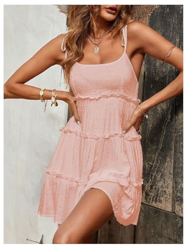 Image of MakeMeChic Women's Boho Mini Dress Summer Vacation Sundress Dots Sleeveless Cami Country Short Dress