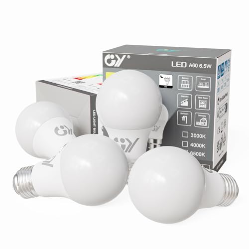 GY 4× Ampoule Detecteur de Mouvement et luminosité, 6.5W (Eq. 75W) 1050LM 6500K Blanc Froid,...