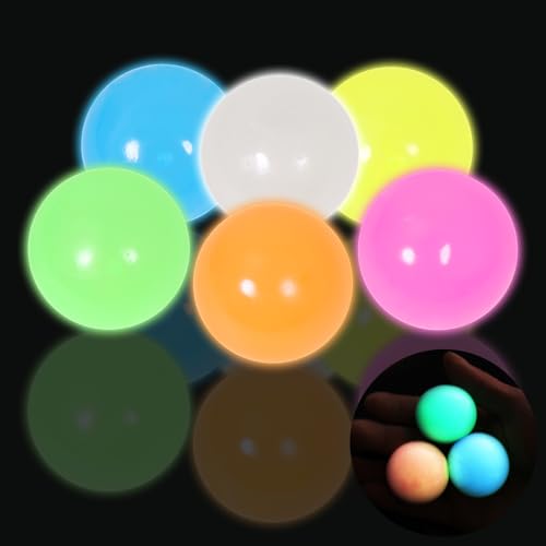 6pcs-2.4in Dream Balls,Glow in The Dark Sticky Balls That Stick to The Ceiling,Stress Balls for Kids and Adults,Elevated Balls,ASMR Cool Stuff for Teens,Ceiling Balls,Lumi Balls,Stocking Stuffers