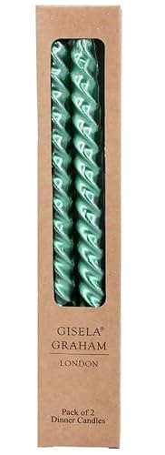 Gisela Graham Metallic Dark Green Twist Taper Candles (Box of 2)