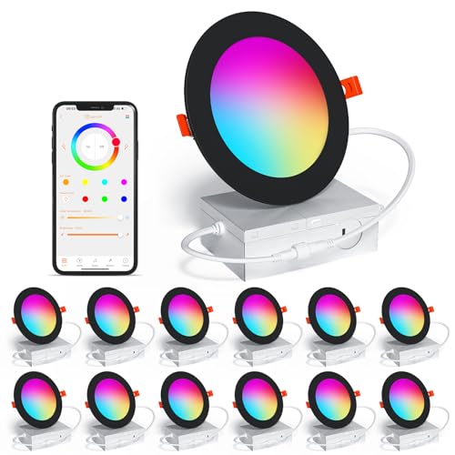 SikSog Smart Recessed Lighting 4 Inch RGBCW Color Changing 12W LED Downlight with Junction Box...