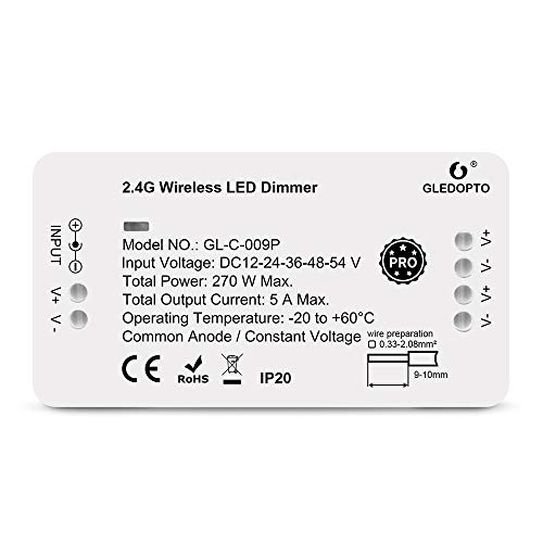 GLEDOPTO LED ZigBee Dimmer Controller Steuergerät LED Stripe wie einfarbig in warmweiß weiß oder kaltweiß für 12V oder 24V getestet mir Philips Hue*, Alexa Echo Plus, Homee (Dimmer Pro Serie)