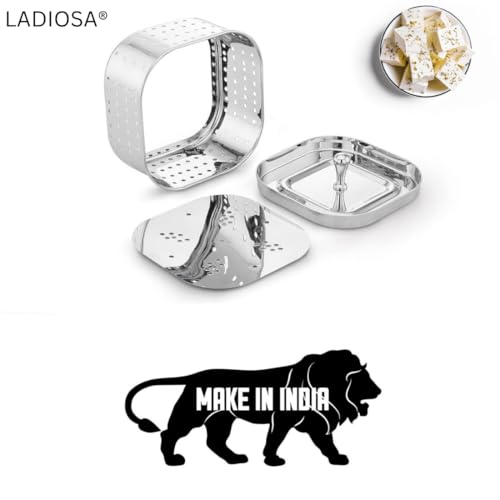 Ladiosa ® Paneer Mould Sprout Maker Paneer Maker Steel Tofu Steel Container Sprouts Maker Paneer Maker Strainer Stainless Steel Paneer Press Paneer Strainer | 450 ml, silver