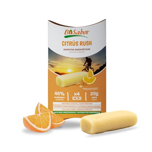 Barritas Energéticas Nutritivas de Almendra Rellenas de Naranja – Snack Saludable 4x25g – Barritas Energéticas para Actividades de Alto Rendimiento Ciclismo Trail Running | BISABOR