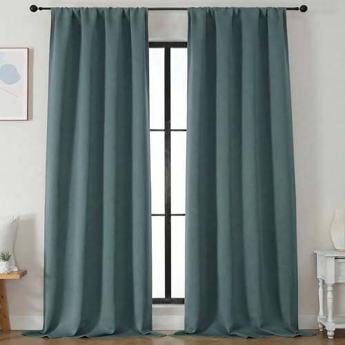 Image of Simplebrand Blackout Extra 10ft Curtains for Patio 120 Inches Long 2 Panels Set, Solid Thermal Insulated Energy Saving Rod Pocket Window Treatment Curtains Blackout Drapes, 50 inch Wx120 L, Dark Green